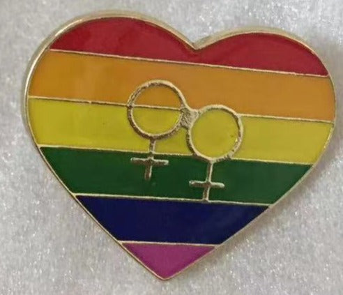 Rainbow Heart Double Venus Lapel Pin