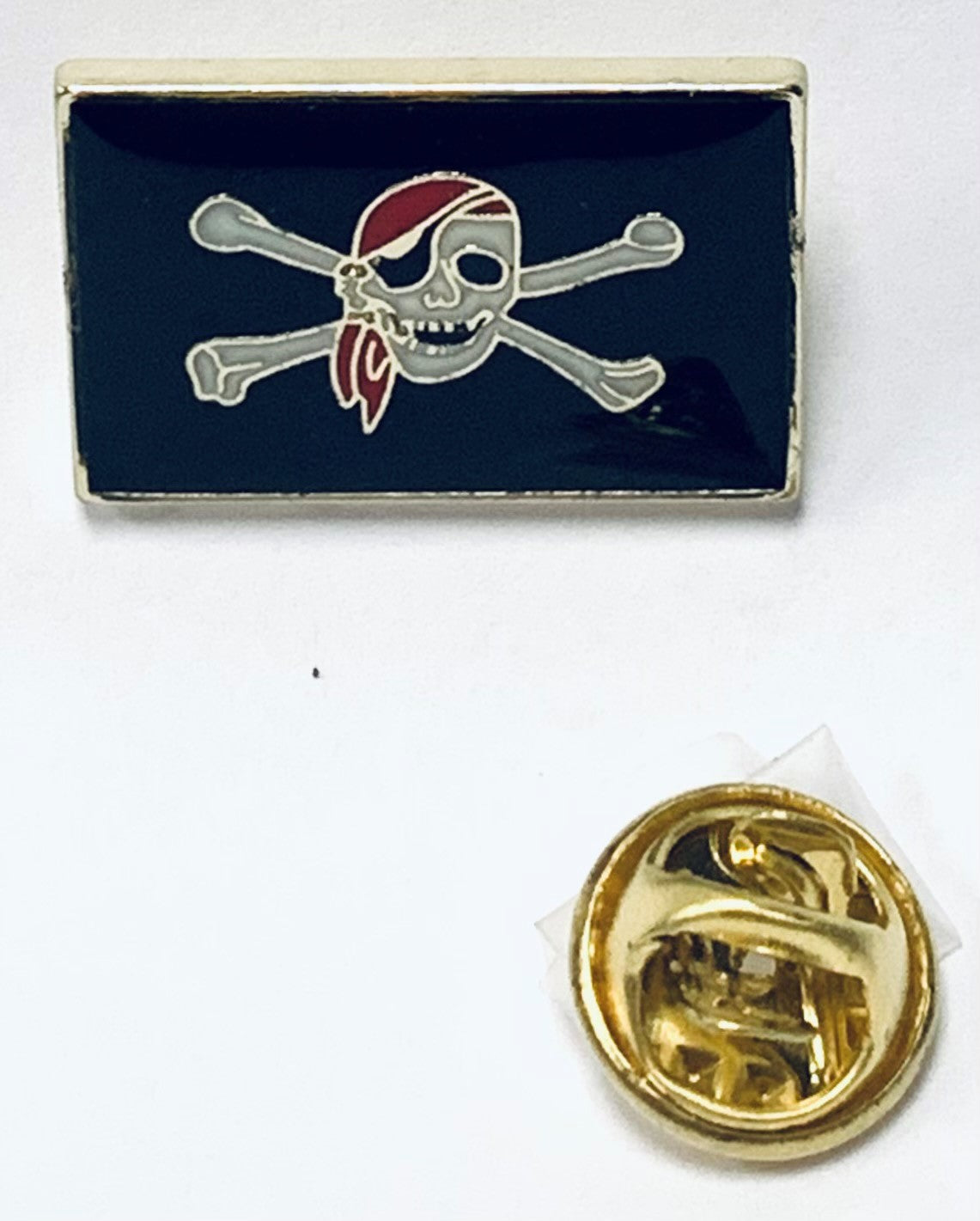 Pirate Red Bandana Skull N Bones Lapel Pin
