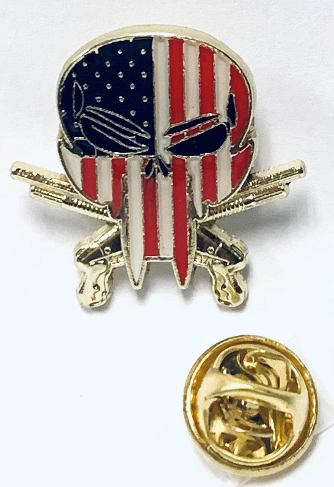 USA Skull Crossed Pistols Lapel Pin