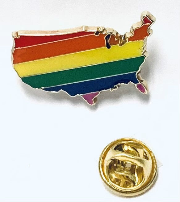 Map Label Pin Rainbow USA Map Lapel Pin American Pride – PinsByTheDozen