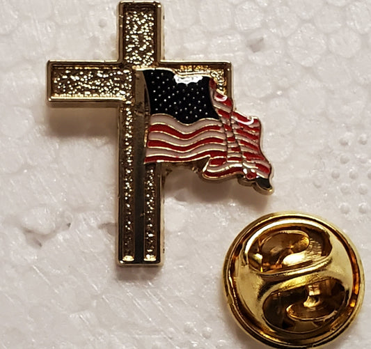 USA Wavy Christian Cross Lapel Pin Small