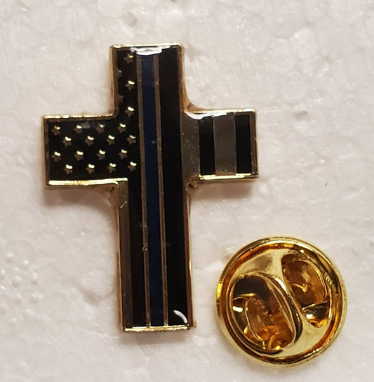 US Police Memorial Christian Cross Vintage Lapel Pin