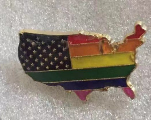 Rainbow USA Map Lapel Pin