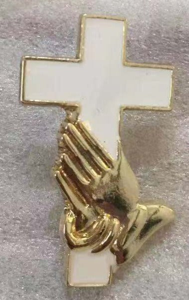 Christian Cross Praying Hands Lapel Pin