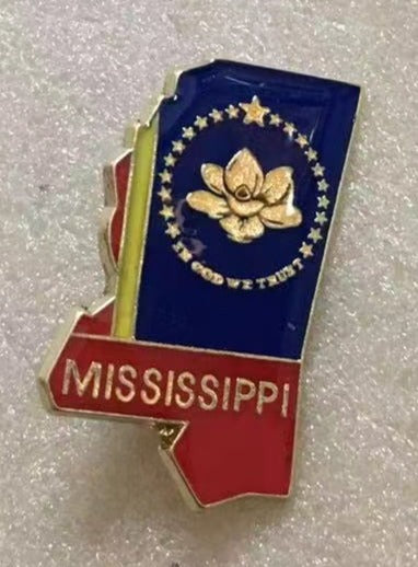 Mississippi State Map Lapel Pin New Flag