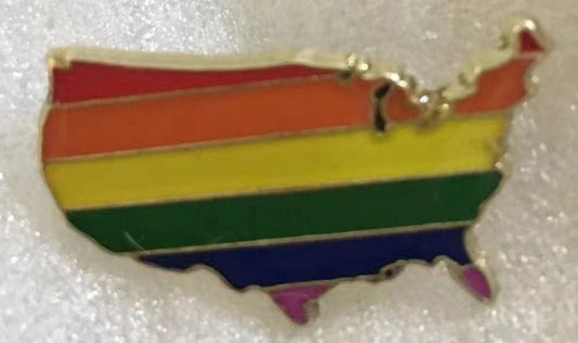 Rainbow USA Map Lapel Pin American Pride