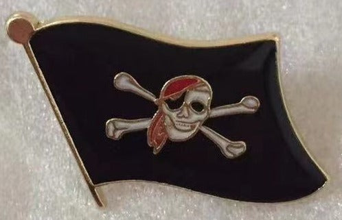 Pirate Red Bandana Skull N Bones Wavy Lapel Pin
