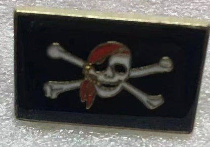 Pirate Red Bandana Skull N Bones Lapel Pin